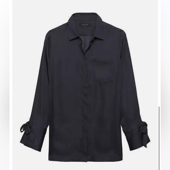 Banana Republic PARKER TUNIC-FIT TIE-CUFF SATIN SHIRT - Picture 2 of 7